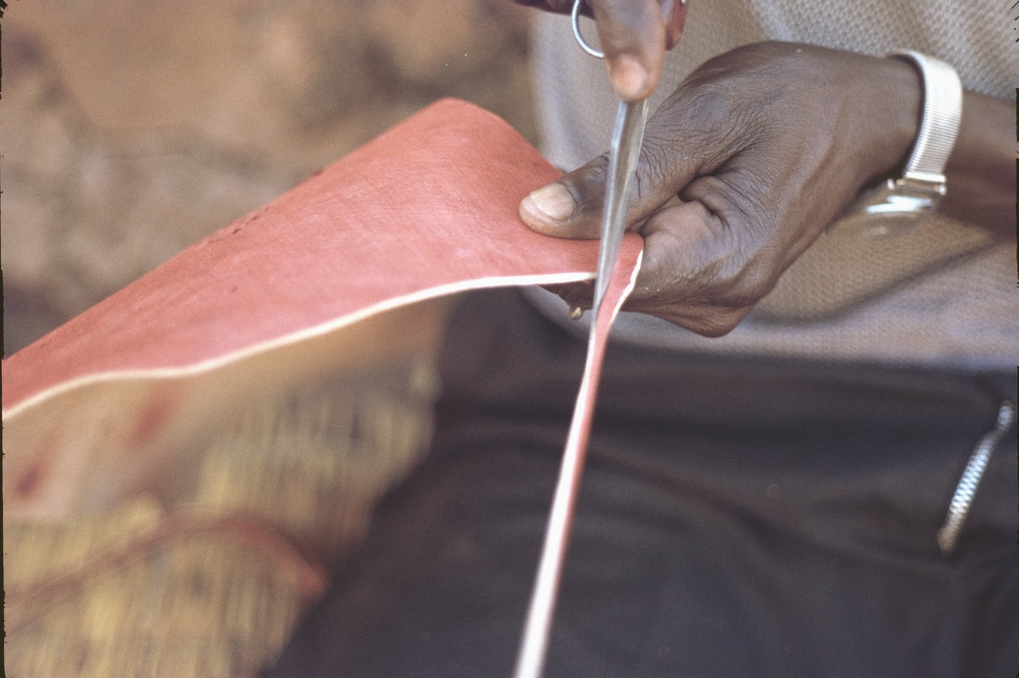 cutting goat skin string